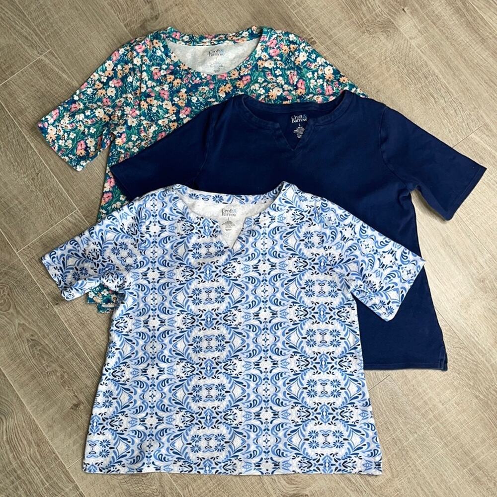 Lot of CROFT & BARROW Navy Print Floral Short Sleeve Cotton Blouses